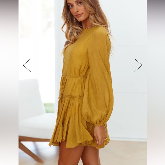 Hello Molly Medium Once In a Blue Moon Mini Dress with Long Sleeves Mustard - Picture 3 of 10